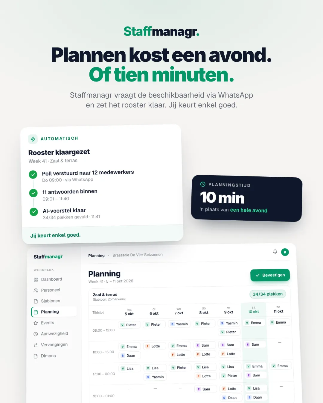 Staffmanagr: weekplanning in het dashboard, rooster klaar in tien minuten