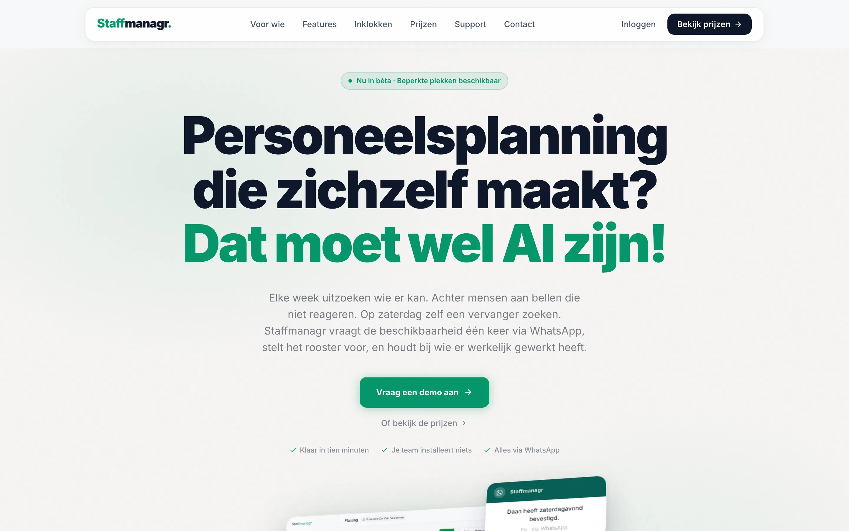 Preview van de website van Staffmanagr